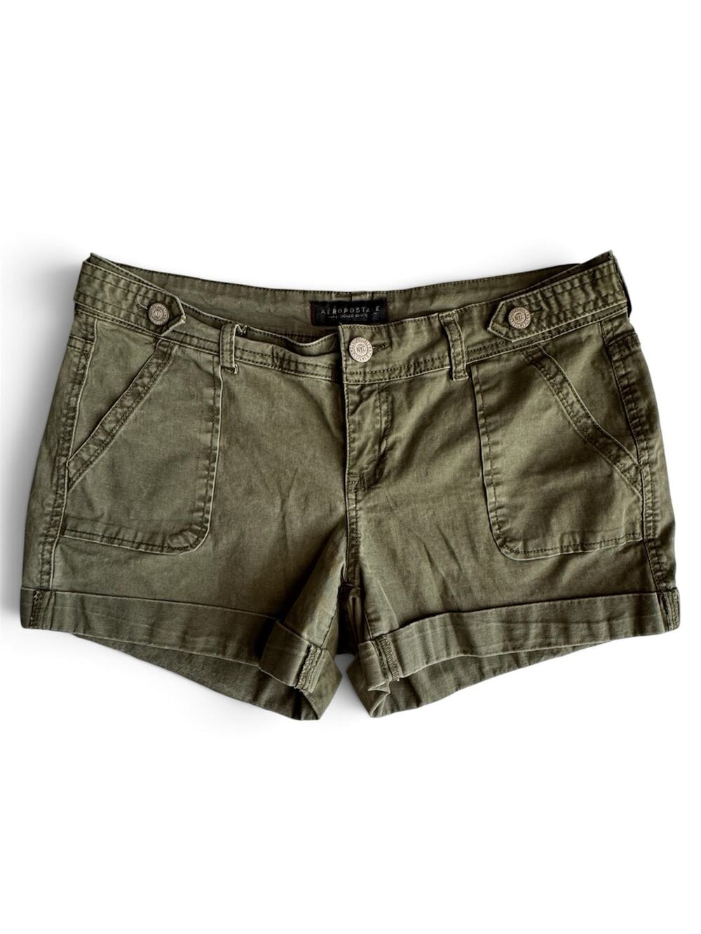 Aeropostale Olive Green Midi Twill Shorts Cuffed Cargo Style - Size 8